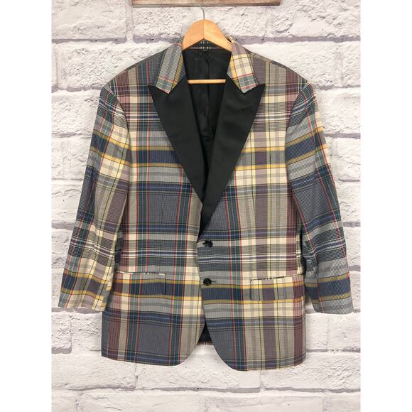 J.Crew Ludlow Mens 42S Preppy Equestrian‎ Old Money Madras Plaid Dinner Jacket - Picture 3 of 12